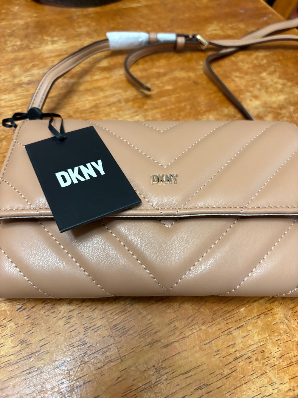 DKNY Tan Quilted Chevron Crossbody Bag - Picture 2 of 7